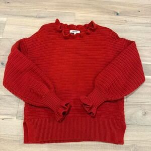 Madewell red sweater with ruffle detail Size S